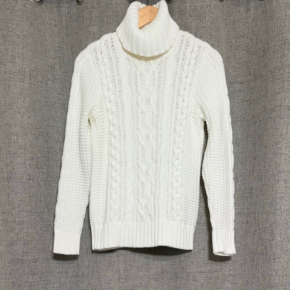 Lauren Ralph Lauren Cream Cable Knit Turtleneck Sweater Women Large Cotton Blend
